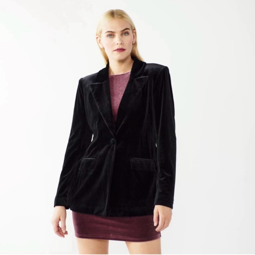 Nine West Cara Santana X Black Velvet Blazer Jacket - Picture 2 of 16